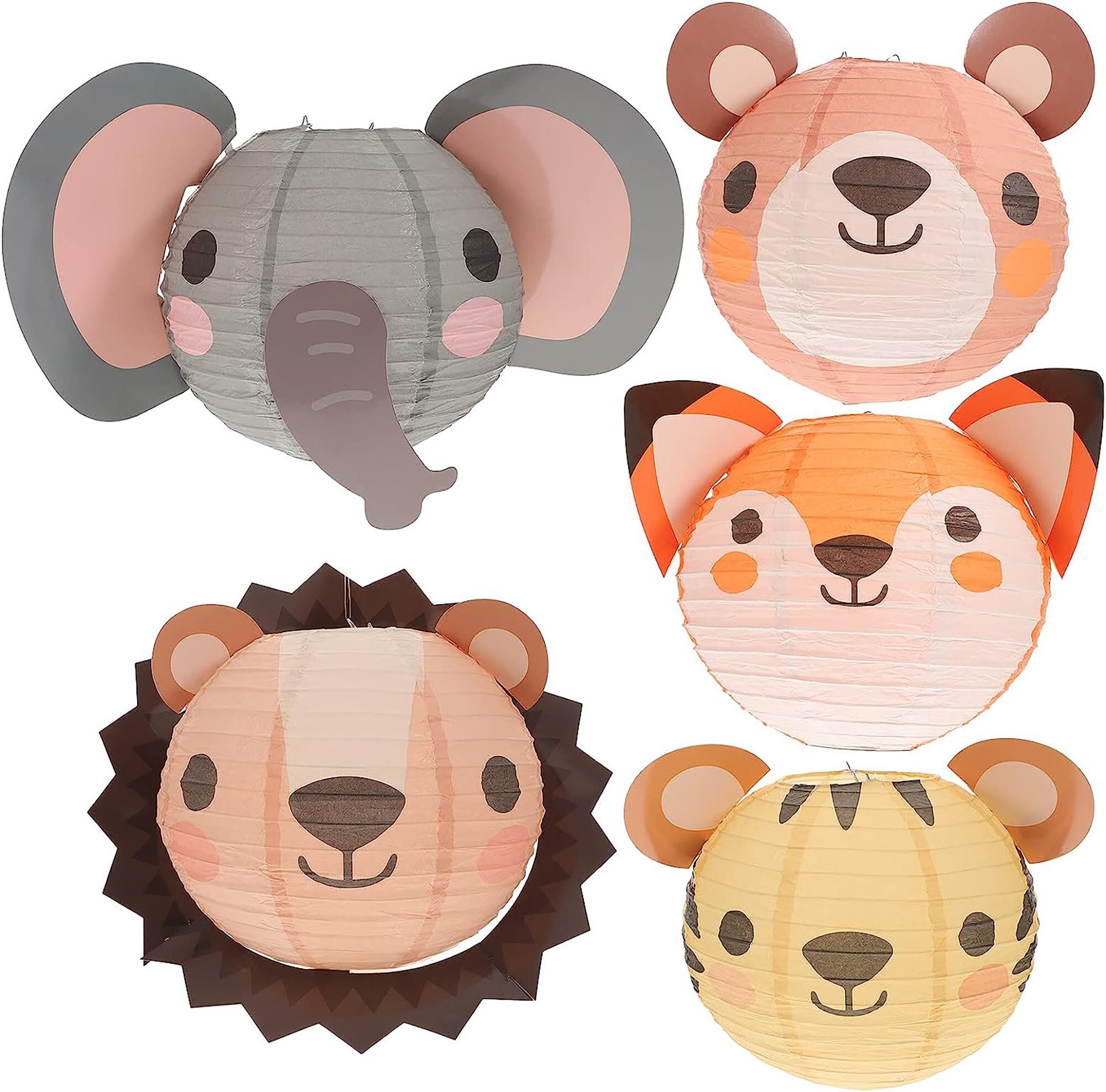 Gadpiparty 5-Pack Animal Paper Lanterns - Jungle & Farm Theme Party Decor With Panda, Pig, Rabbit