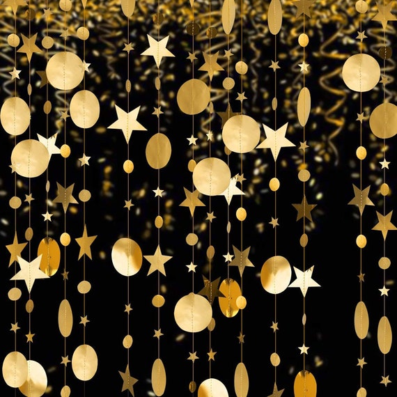 Gold Glitter Party Decoration Gold Streamer,gold Circle Garland Streamer,  Gold Party, Gold Backdrop, Gold Star Streamer Backdrop 