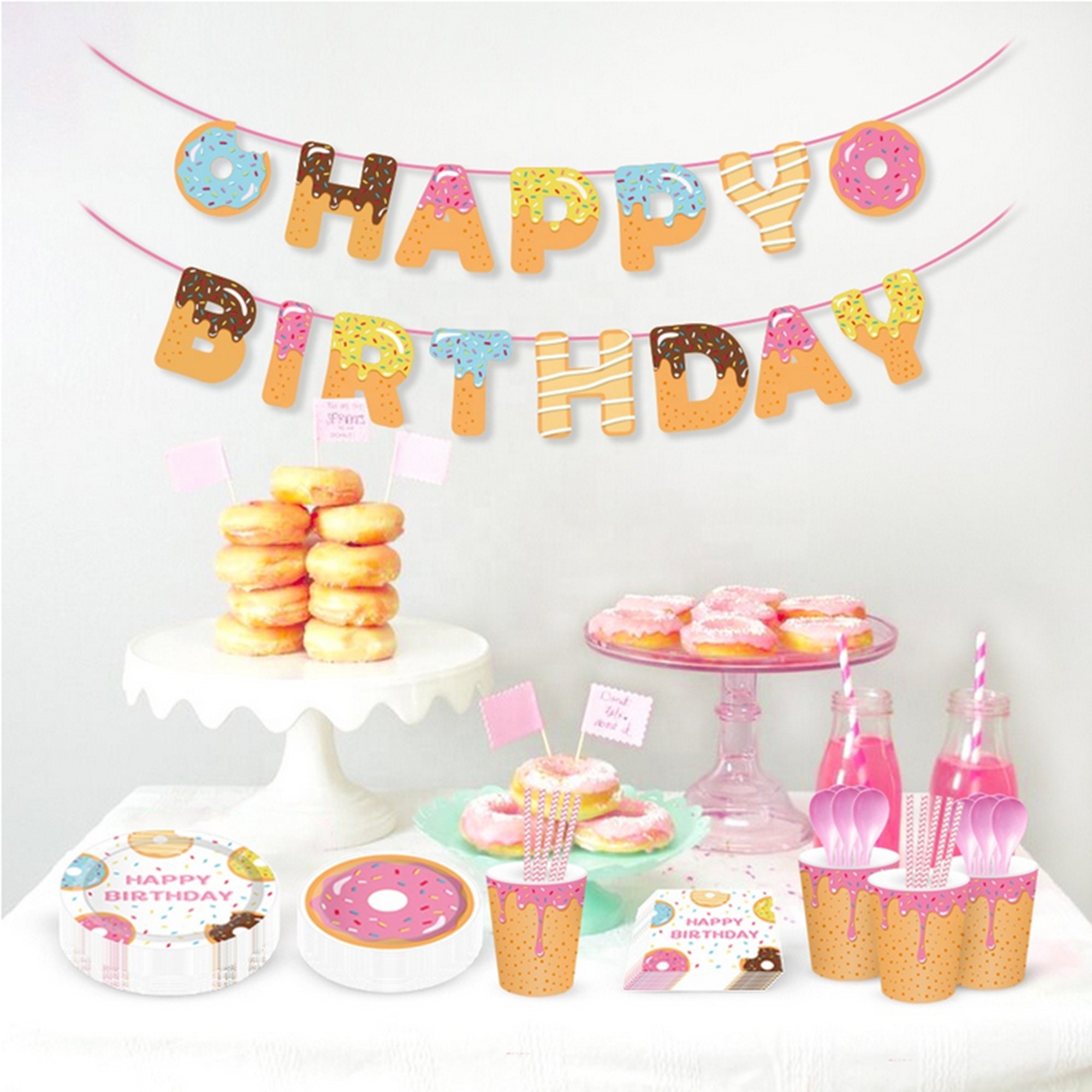 Donut Cups 12 Ct Lid Straws Sprinkle Decorations Favors Birthday Party Supplies 