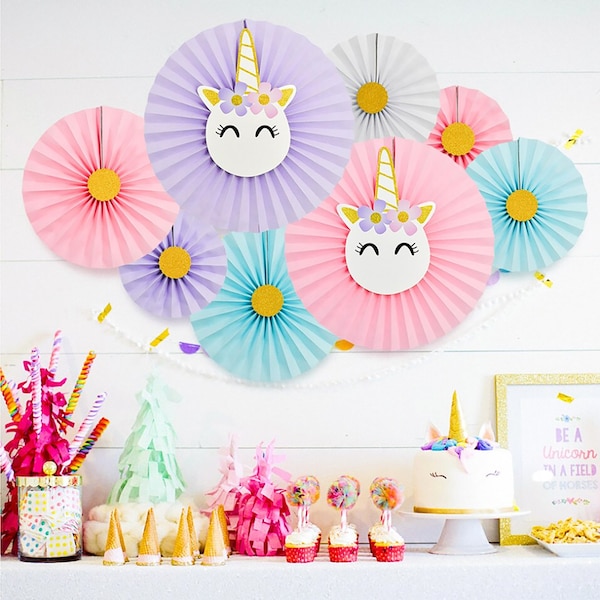 Unicorn Party Decorations - Unicorn Birthday, Unicorn Paper Fans, Unicorn Birthday Banner, Unicorn Hanging Decoration, Girl's Birthday Party