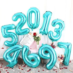 Giant Number Balloon, Aqua Mylar Number Balloons, 32&quot; Inch Aqua Giant Balloons, Turquoise Number Balloon