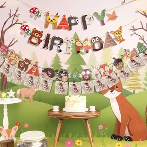 Woodland Animal Baby Milestone Banner and Woodland Theme Birthday Party Decoration