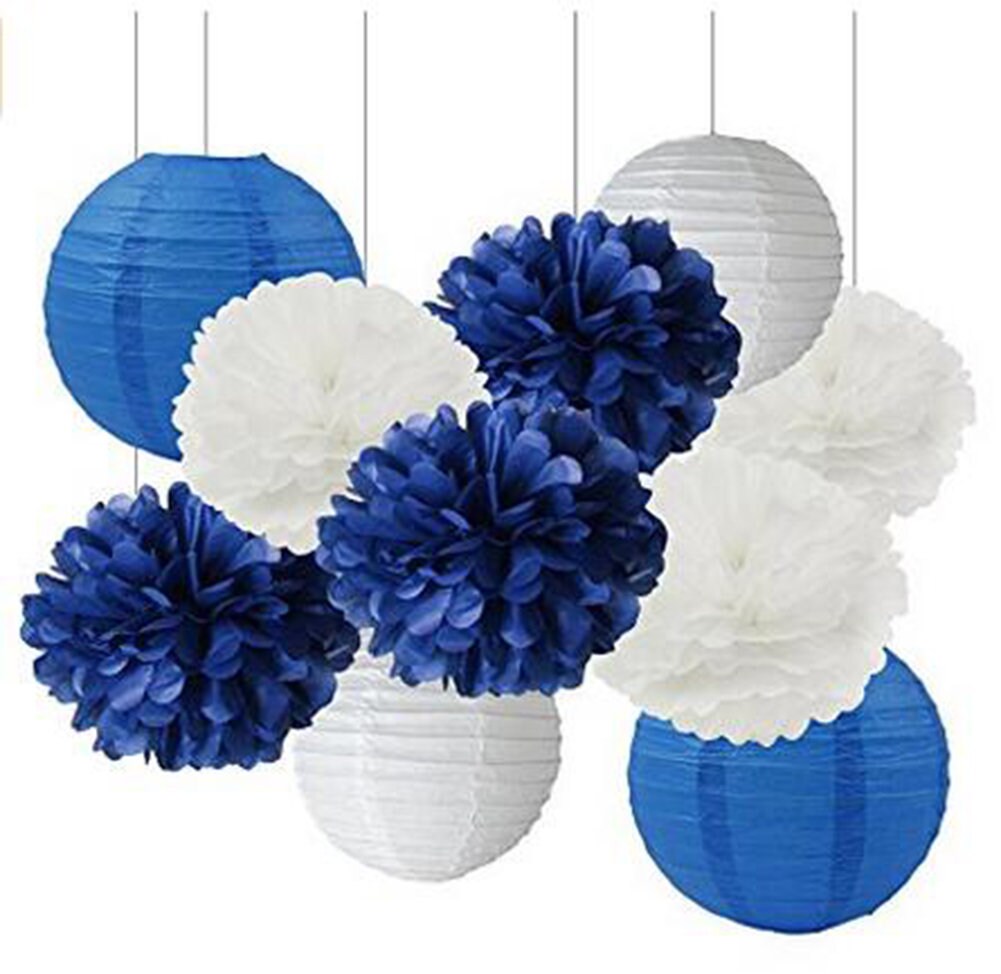 Royal Navy Party Blue White Party Pom Lantern Set Diy Party Etsy