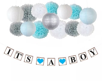 It's A Boy Baby Shower Decorations Set-It's A Boy Banner, Blue and Grey Baby Shower, Baby Blue Shower Party, Baby Blue Party Decoration