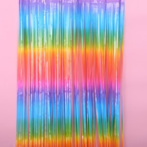 Rainbow Fringed Backdrop Curtains Set of 2 - Rainbow Curtain, Rainbow Baby Shower, Rainbow Party Decoration, Unicorn Party