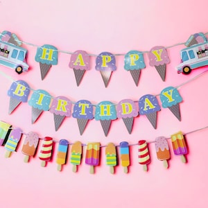 Ice Cream Banner, Ice Cream Birthday Garland. Ice Cream Party Decorations, Ice cream Birthday Party, Ice Cream Balloons