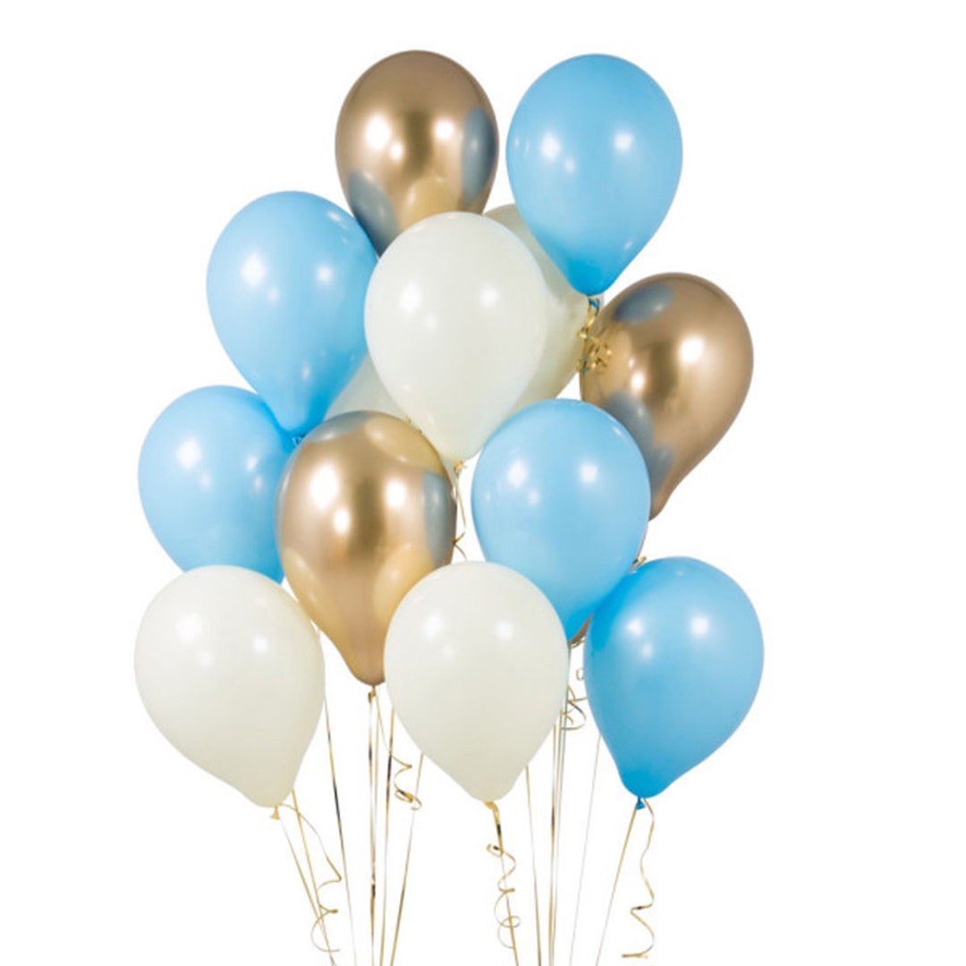 BABY BLUE PARTY Balloons-blue and Gold Balloons Bouquet, Baby Shower