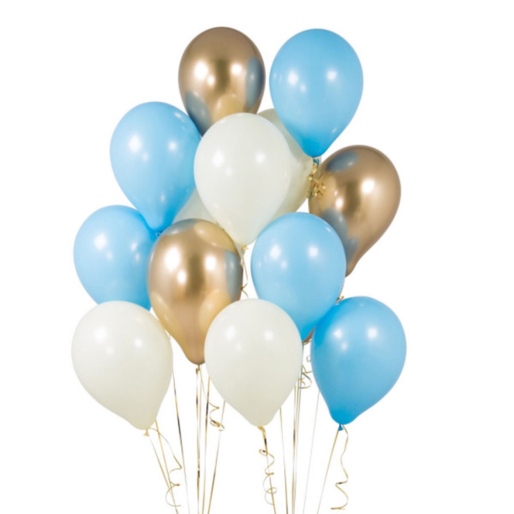 BABY BLUE PARTY Balloons-blue and Gold Balloons Bouquet, Baby