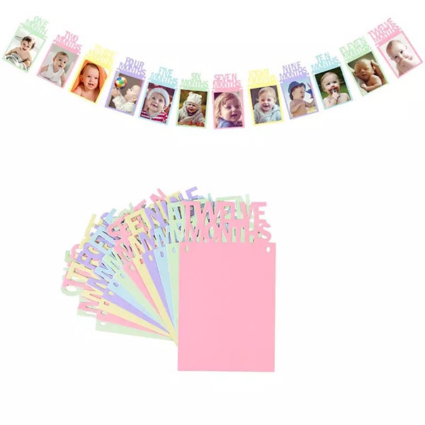 Pastel Baby Photo Month Banner, Baby First Year Frame, 12 Month Photo Banner, Birthday Photo Banner, Picture Banner, 1st Birthday Banner