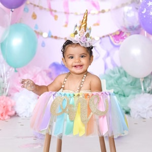 Rainbow High Chair Banner, Rainbow First Birthday Banner, Rainbow 1st Birthday, Rainbow Smash Cake, Unicorn 1st Birthday Decoration