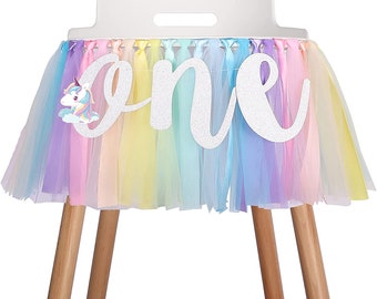 Unicorn 1st Birthday Decoration, Unicorn Birthday, Rainbow High Chair Banner, Rainbow First Birthday, Rainbow Smash Cake