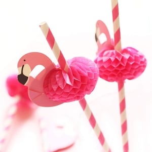 Flamingo Honeycomb Paper Straws, Tropical Party Decoration