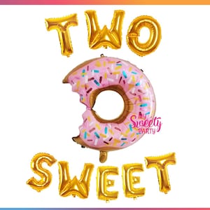 Two Sweet Letter Balloons, Two Sweet Birthday, Donuts Birthday Party Supplies, 2nd Birthday Sweet Balloon Letters, Rose Gold Donut Balloon