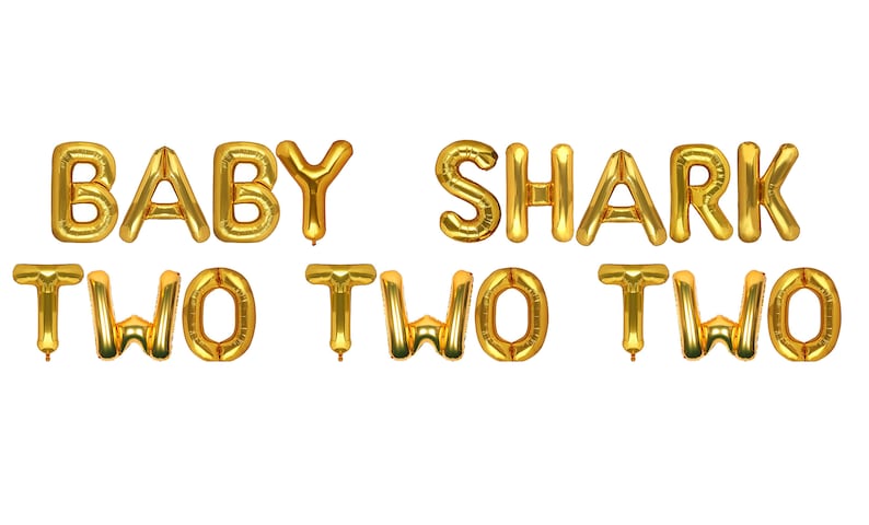 Baby Shark Two Two Two balloon Baby Shark banner, Two year old balloon, Second birthday party, Baby Shark Party Decoration GOLD SHARK TWO TWO