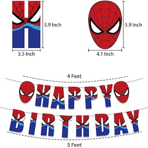 Puede incluir: Un conjunto de pancartas de cumplea&ntilde;os con tem&aacute;tica de Spider-Man. Incluye una pancarta que dice "HAPPY BIRTHDAY" y dos recortes de m&aacute;scaras de Spider-Man. La pancarta mide 122 cm de largo, y las letras individuales est&aacute;n dise&ntilde;adas con una m&aacute;scara de Spider-Man.