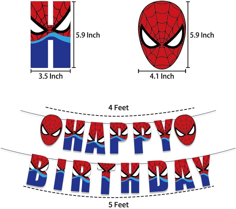 Puede incluir: Un conjunto de pancartas de cumplea&ntilde;os con tem&aacute;tica de Spider-Man. Incluye una pancarta que dice "HAPPY BIRTHDAY" y dos recortes de m&aacute;scaras de Spider-Man. La pancarta mide 122 cm de largo, y las letras individuales est&aacute;n dise&ntilde;adas con una m&aacute;scara de Spider-Man.