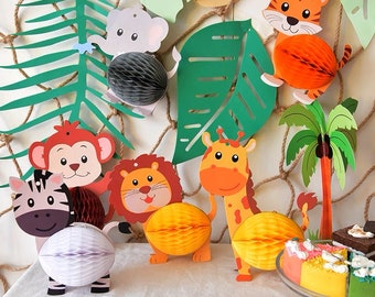 Jungle Safari Party Animals Honeycomb - Zoo Animal Birthday Party, Animal Party, Jungle Party Decorations, Safari Birthday Decoration