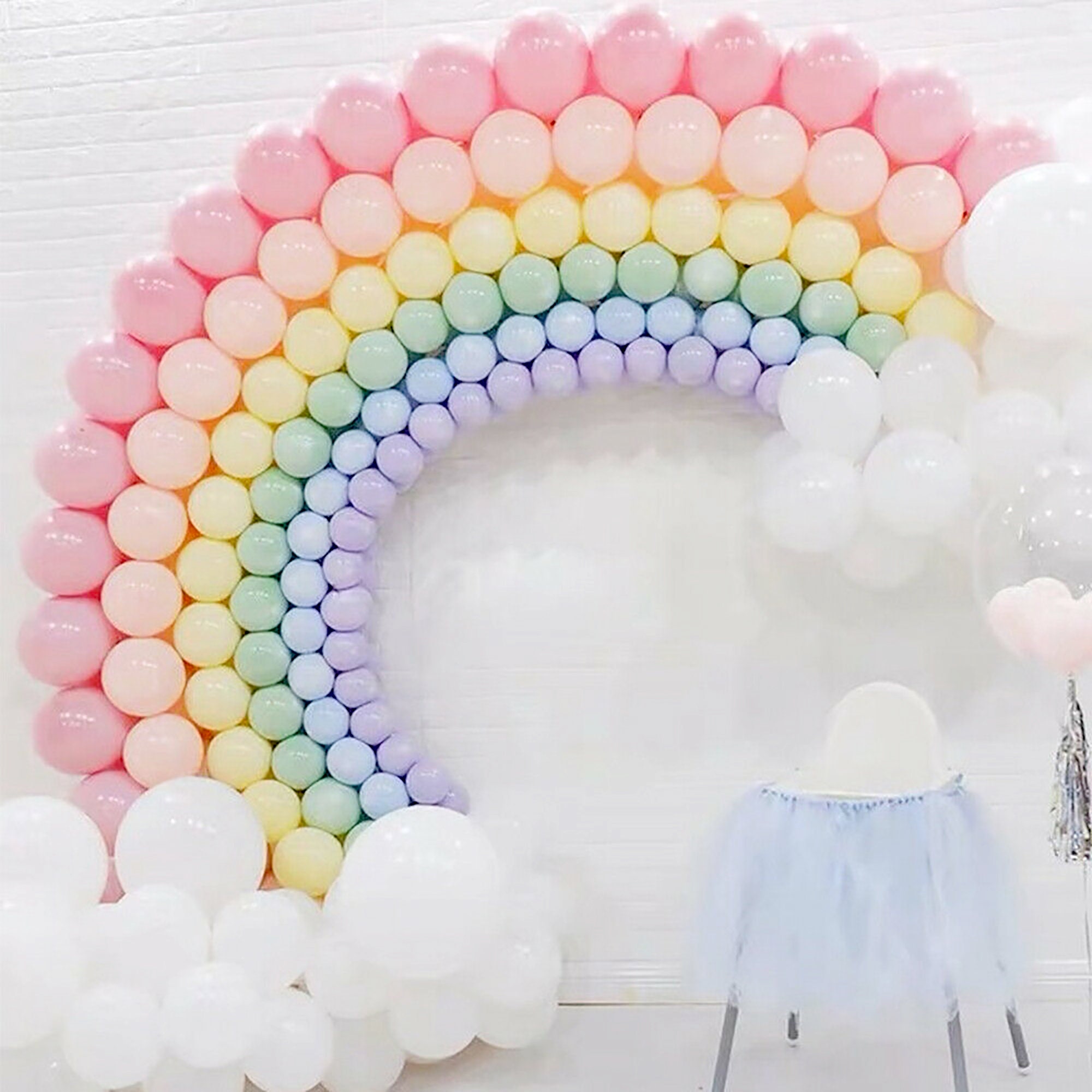 Pastel Rainbow Balloon Arch Digital Backdrops for Birthday Cake Smash and  Baby Shower