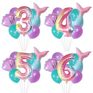 Mermaid Birthday Balloons - Number, Tail, Seashell Set