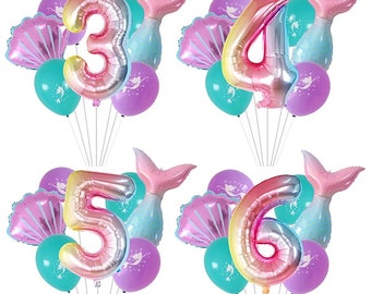 Mermaid Birthday Balloons - Number, Tail, Seashell Set