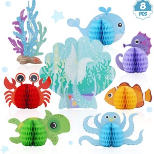 Distaratie Under The Sea Party Decorations Sea Animal Honeycomb Centerpiece Mermaid Birthday Party Supplies for Beach Baby Shower Wedding Pool Party