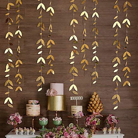 52 Ft Gold Party Decorations, Autumn Fall Leaf Garland, Gold Harvest Leaves  Streamer, Gold Baby Shower, Gold Bridal Shower 