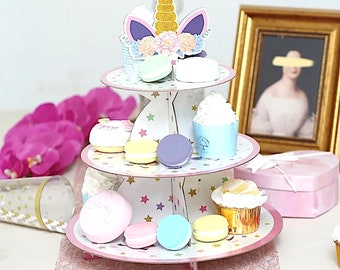 NEW 3 Tier Unicorn Kids Party Birthday Cupcake Stan Produktbild-Vorschau 10