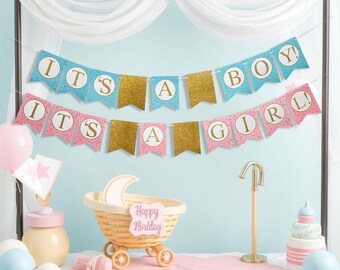 It's A Boy/Girl Glitter Banner, Baby Shower Decor