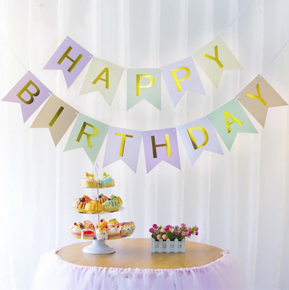 Pastel Rainbow Happy Birthday Banner, Paper Decorations, Bunting,  Decorative Flags, Paper Garland, Party Decorations, Photo Props, Backdrops  