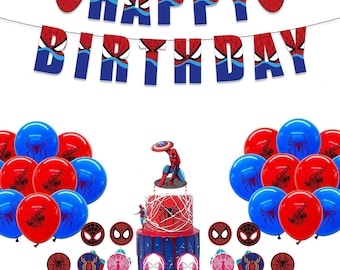 Spiderman Birthday Party Decoration Set, Banner, Balloons, Cake Topper