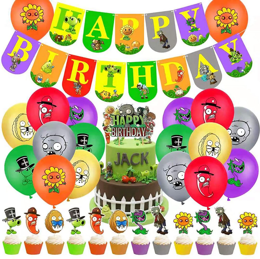 Plants VS Zombies Birthday Party Supplies, Happy Birthday Banner, Cake ...