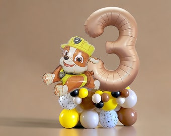 Rubble Balloon Sculpture, Paw Patrol Balloons, Rubble Party, Chase Party,Dog Birthday Balloon Sculpture