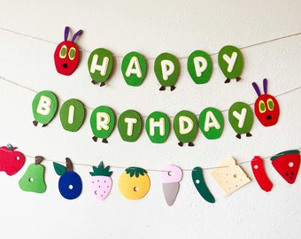 Hungry Caterpillar Felt Birthday Banner, Bug Theme Party