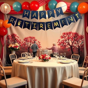 Happy Retirement Party Banner, Happy Retirement Party Backdrop Decorations, Black and Gold Confetti Balloons - Graduation Balloons