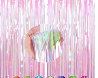 Iridescent Foil Fringe Curtain, Shimmer Party Backdrop, 2-Set