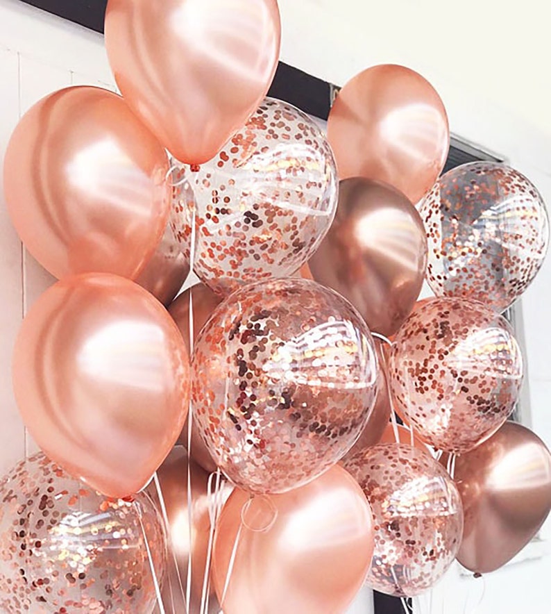 Rose Gold Chrome Confetti Balloon Bouquet Rose Gold Party Balloons, Baby Shower Balloons, Wedding Balloons, Rose gold Bridal Balloon image 2