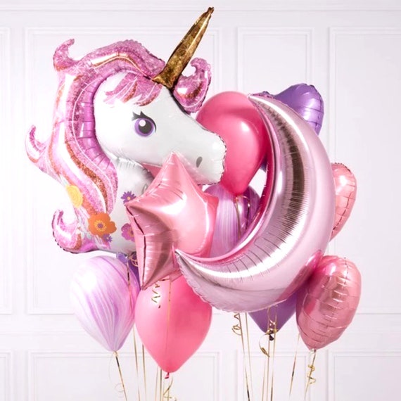 Unicorn Birthday Decorations for Girls, 10pcs Unicorn Balloons Set