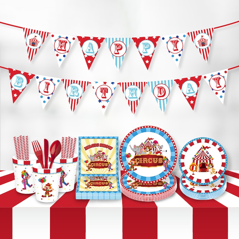 Animal Birthday Theme Carnival Party Supplies Carnival Circus Party Tableware Set Circus Animal Birthday Kids Birthday Party Clown