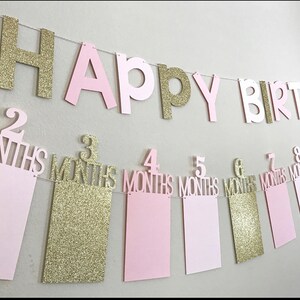 Happy Birthday Banner, Pink Birthday Banner, Card Stock Birthday Garland, Happy Birthday Decor