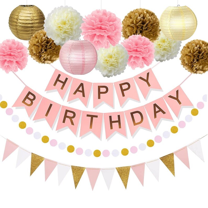 PINK GOLD BIRTHDAY Decorations Pink Birthday Banner Pink Etsy