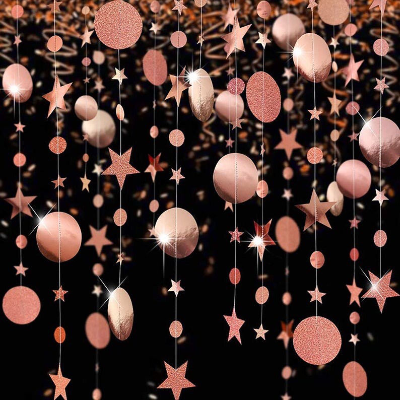 Rose Gold Glitter Decoration- Rose Gold Circle Garland Streamer Rose gold Party Rose gold Backdrop Rose gold Star Streamer Backdrop