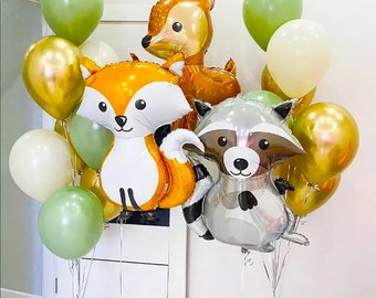 Woodland Animal Foil Balloons, Baby Shower Birthday Party Decor