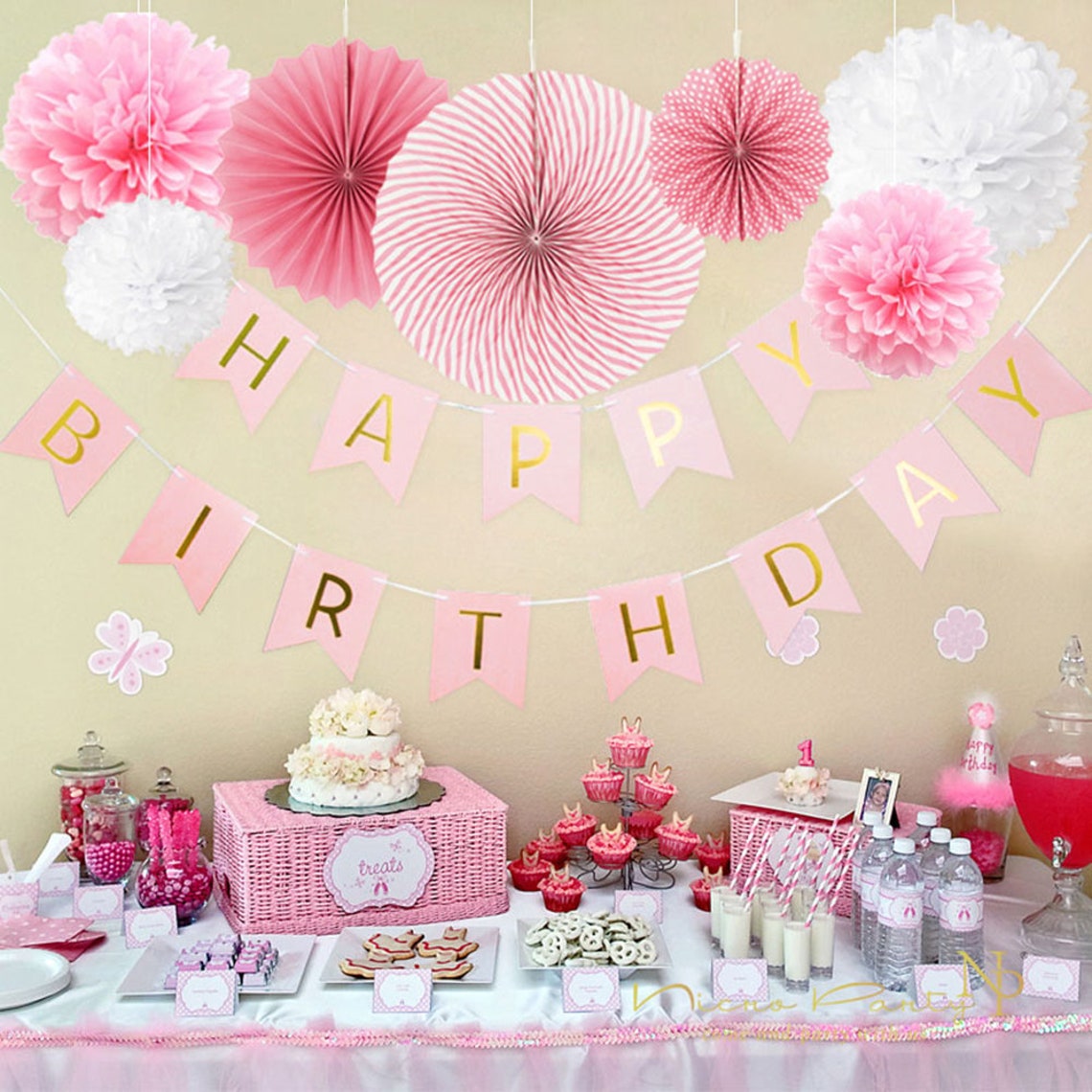 8Pieces Pink Party Decoration SetDIY Girls Birthday Party Etsy