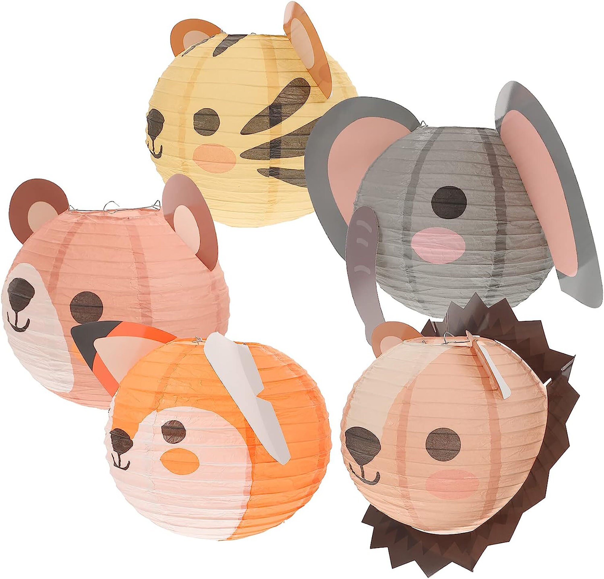 Gadpiparty 5-Pack Animal Paper Lanterns - Jungle & Farm Theme Party Decor With Panda, Pig, Rabbit