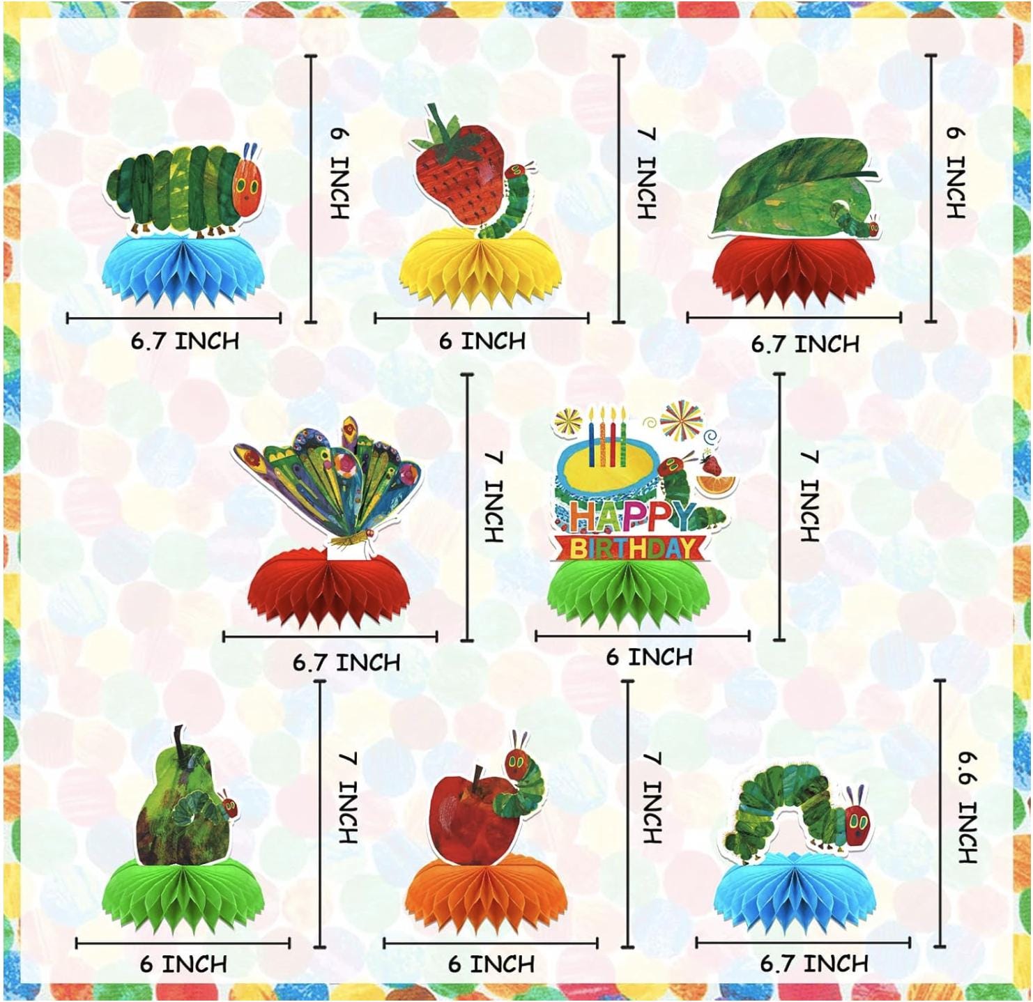 The Very Hungry Caterpillar 1st Birthday Balloon - 18" Round Foil Balloon For Helium (Green, Blue, Orange, Red, Yellow With Polka Dots & Words) - View #8