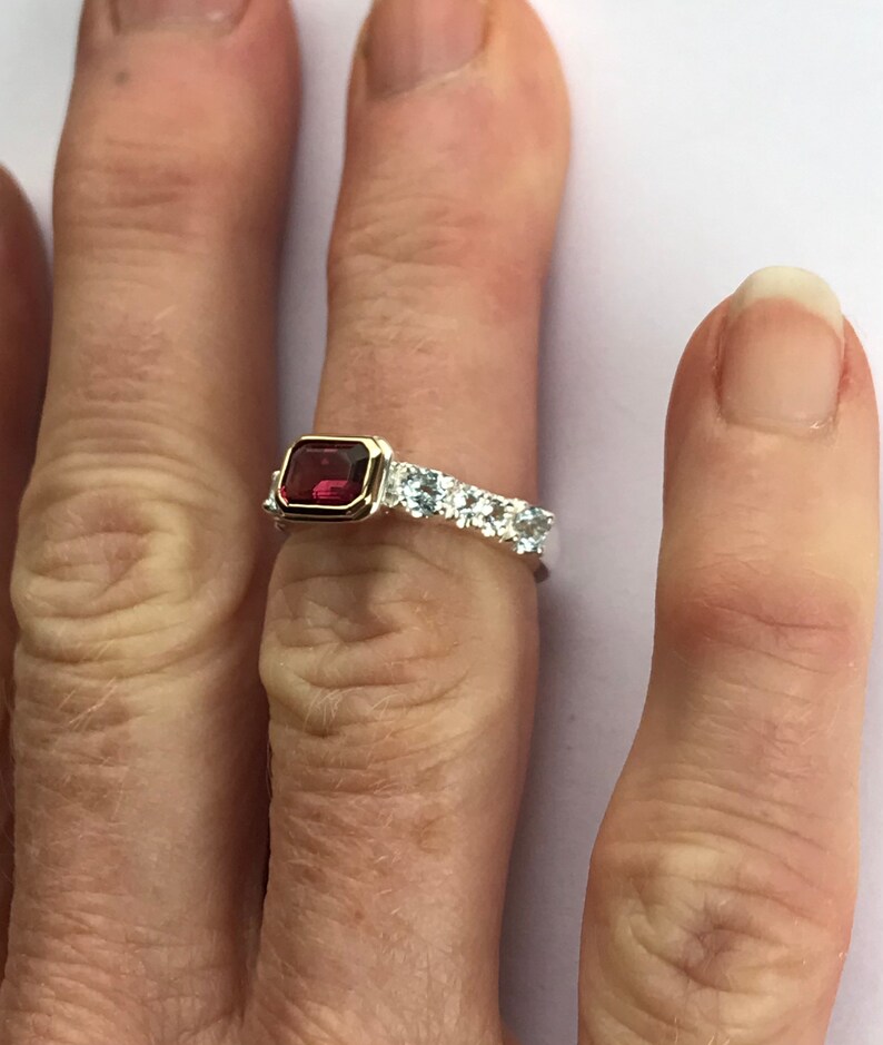 Pink tourmaline /& topaz stackable ring Sterling silver and 14k gold Pink tourmaline stack ring for women October birthstone ring