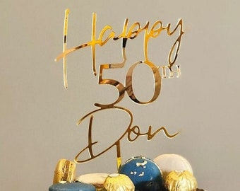 Personalised custom birthday Cake Topper  Name cake topper Age cake topper - Acrylic Gold Silver Wood boy  girl  18th 21st 40th 50th