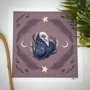 Crow Skull | Crow Folklore | Dark Cottagecore Pattern   - Fine art print