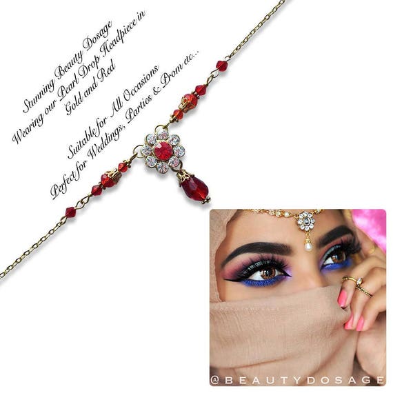 Gold Head Wear , Indian Hair Jewelry , Pearl Headpiece , Arabic Hijab  Jewels , Chain Hair Accessories , Matha Patti , Indian Bridal Jhoomer 