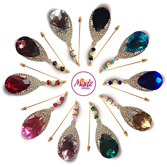 Blue hijab pin , stick pin , scarf pin , Gold hijab jewelry , Droplet  forehead jewelry , corsage pin , Eid Hijab Accessory , hat pin 